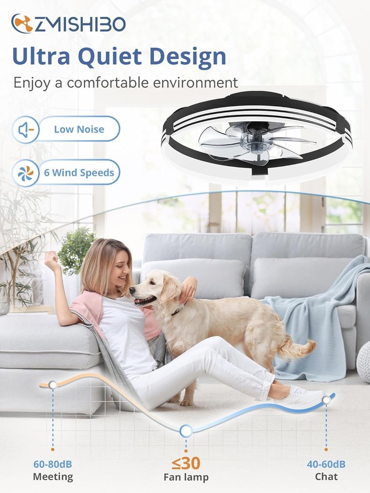 Low Profile Ceiling Fans W/ Lights & Remote 20 Inch Flush Mount Ceiling Fan