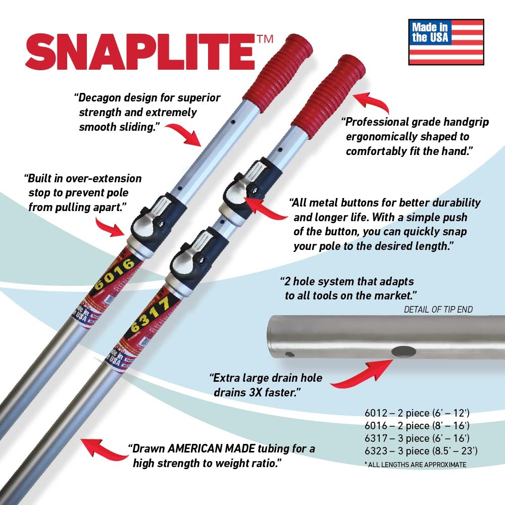 Telescopic Pool Pole 16 Ft Adjustable Push Button Lock w Adapter