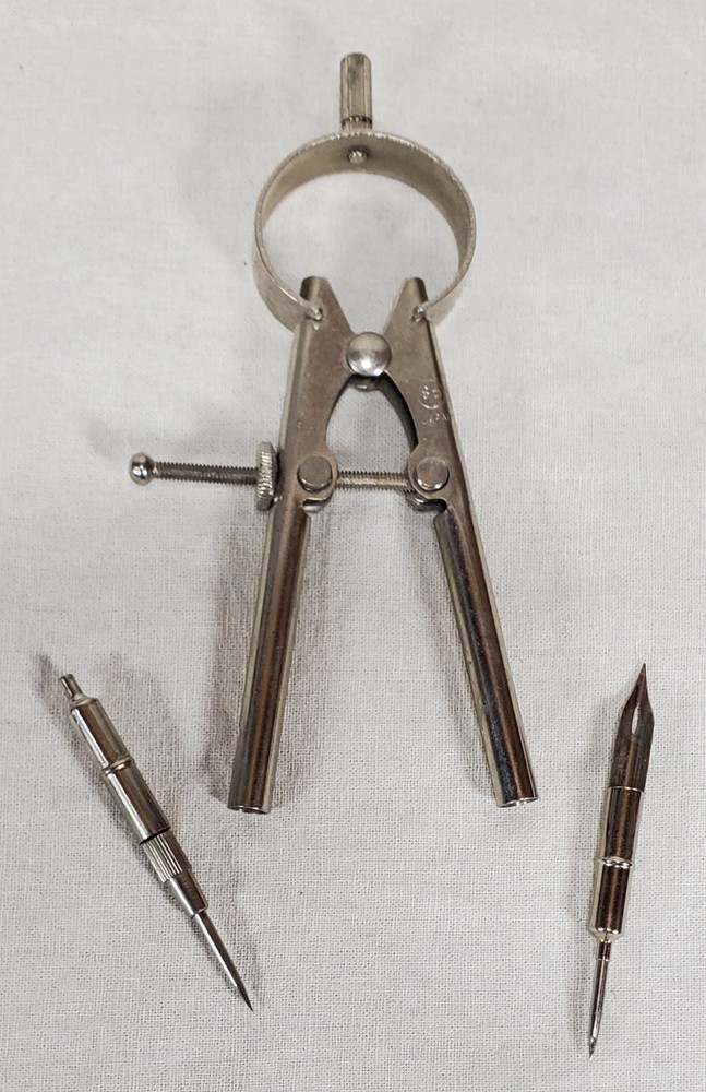 3 Vintage Technical Drafting Compass & Bow Compass Lot - Metal Drafting Tools