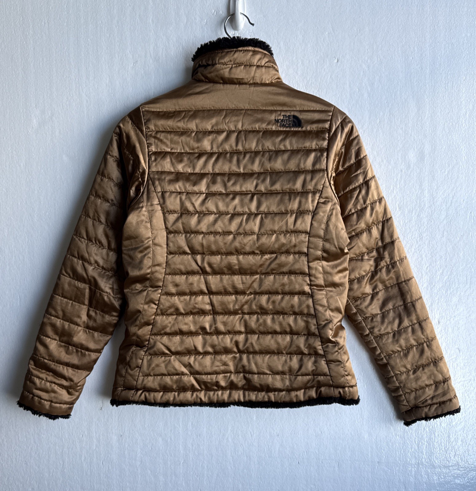 The North Face Girls Reversible Puffer Jacket Gold-Black Fleece Size Large 14/16