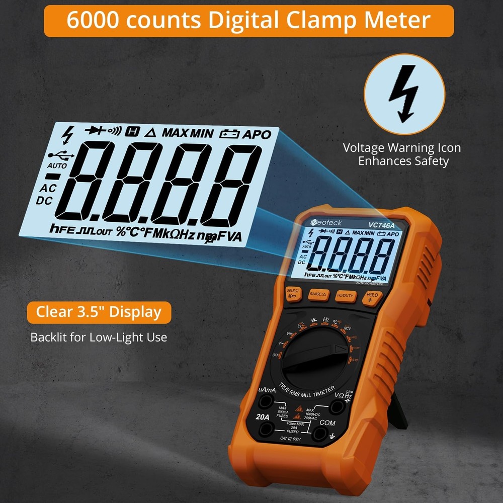 Neoteck 6000 Counts Digital Multimeter for DC AC Voltage/Current TRMS Voltmet...