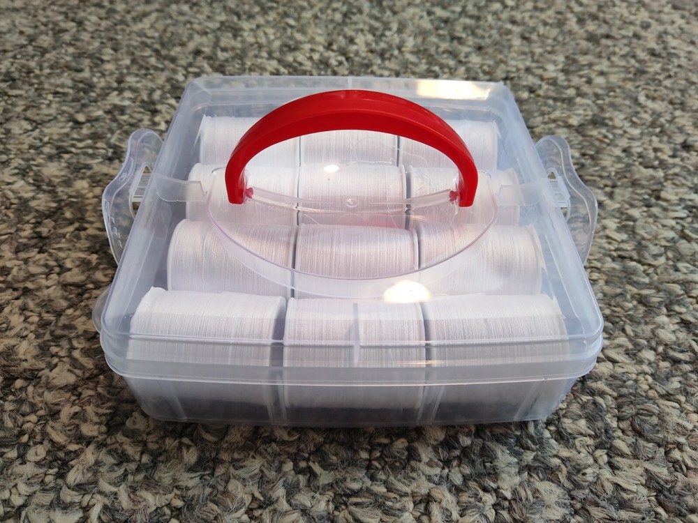Thread 12 White Spools with A Needle Threader Packed in Storage Box for Sewing
