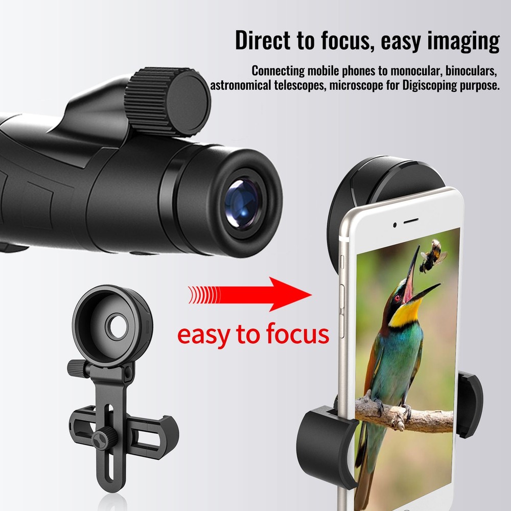 62-105mm Phone Camera Clip Mount Spotting Scope Adapter Precise Focusing Bracket