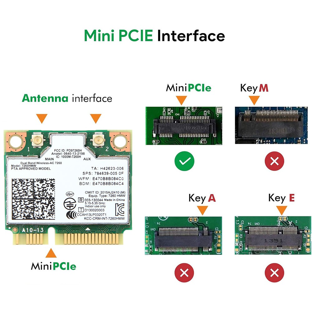 Intel 7260HMW Dual-Band Wireless-AC Card, 802.11ac WiFi + Bluetooth 4.0 for PC