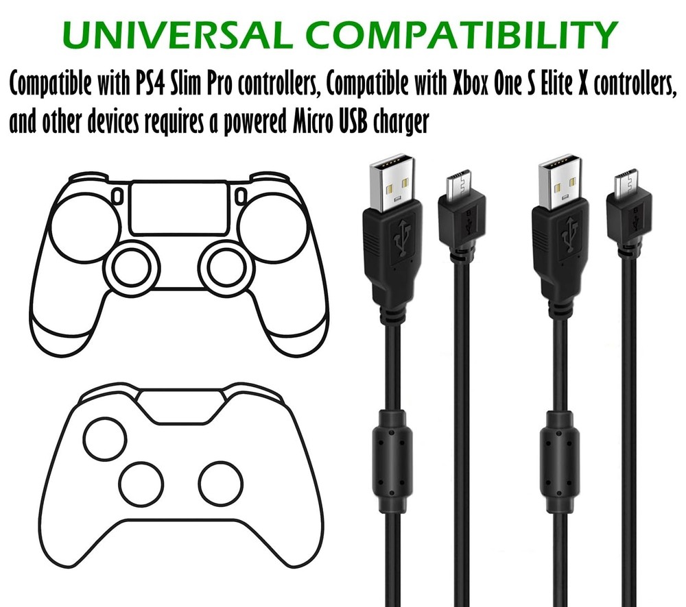 BATSOEASY 2 Pack 10ft Charging Cable Compatible with PS4 10 feet, Black