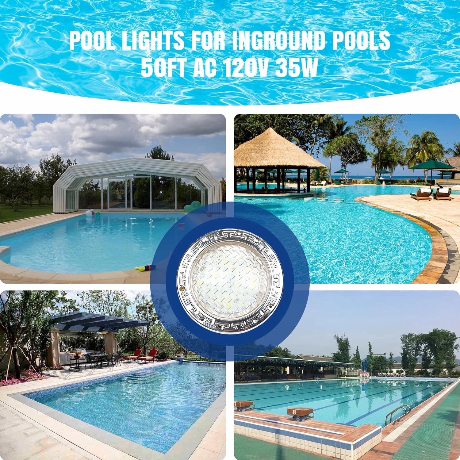 LED Pool Lights for Inground Pools,120V Pool Lights White,10 Inch Inground 50 FT