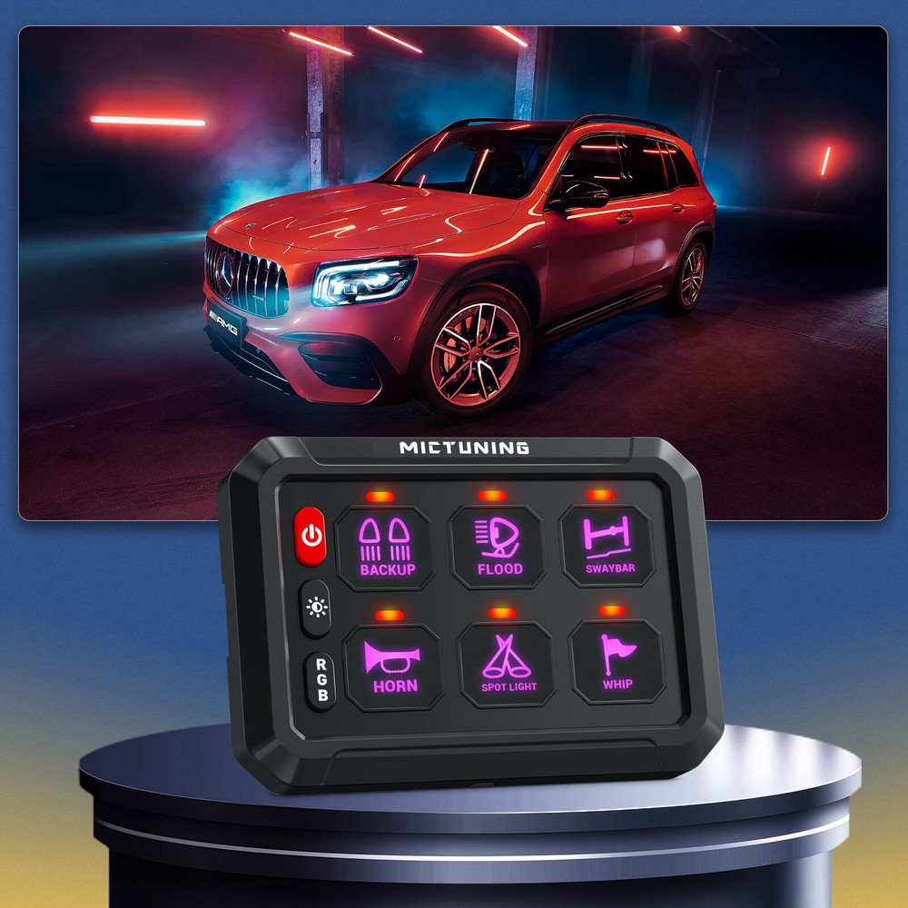 MICTUNING 6 Gang RGB Switch Panel LED 12/24V Toggle Momentary Strobe Relay Box