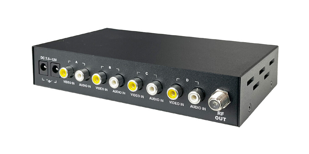 Professional 4-Input Composite Video  To RF Coax TV Modulator - NTSC Version