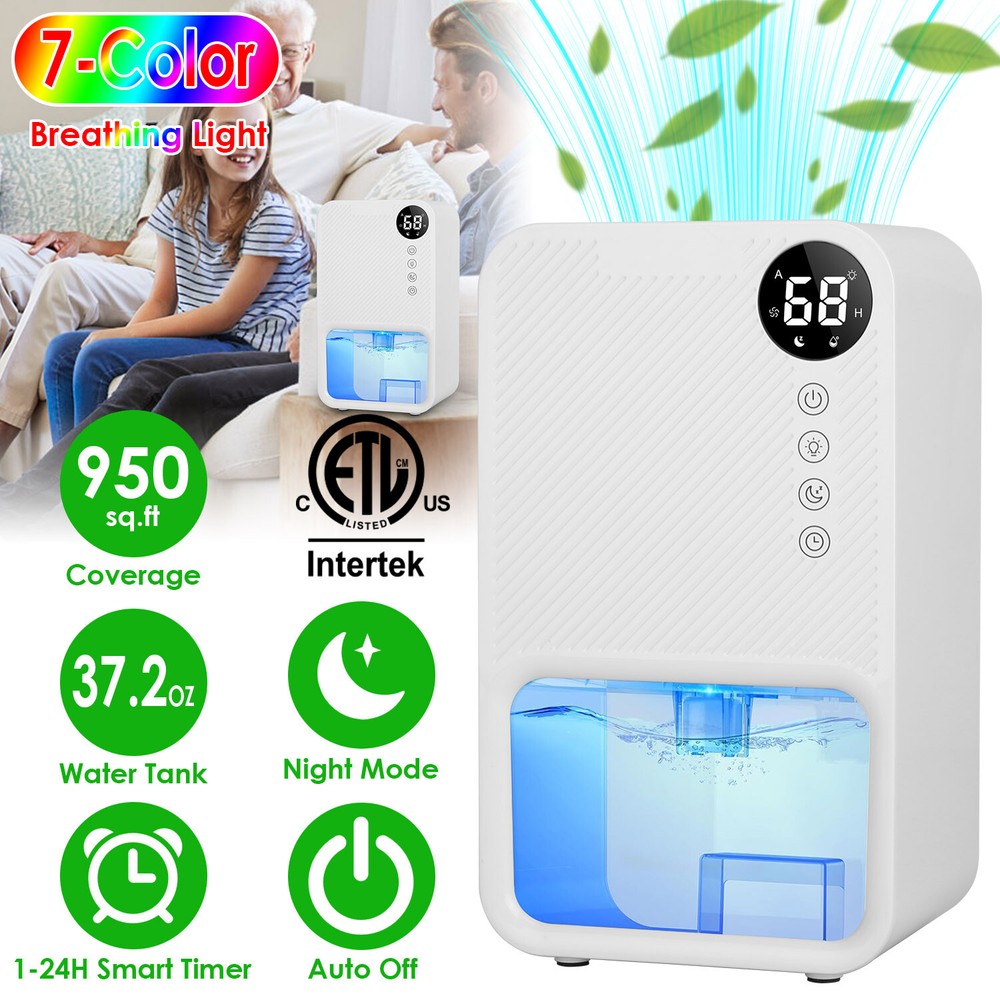 37.2OZ Dehumidifier Coverage Touch Control Portable Home Bedroom Dehumidifier