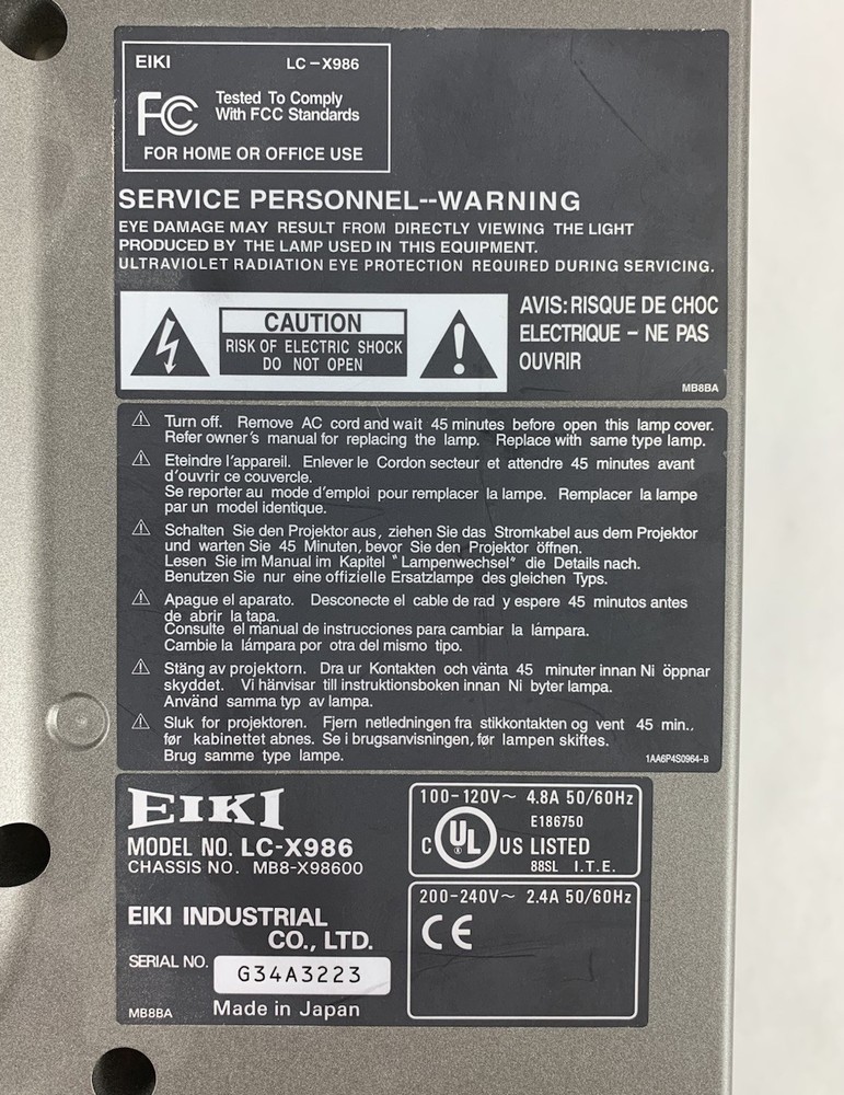 EIKI LC-X986 LCD Projector - Tested