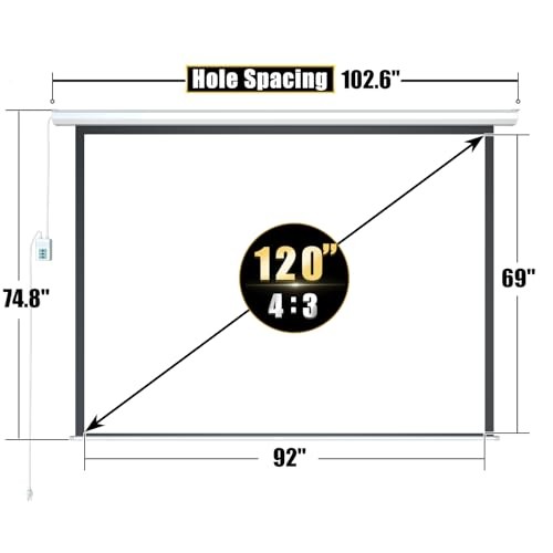 Motorized Projector Screen Pull Down with Remote Control 120 120-4:3-White