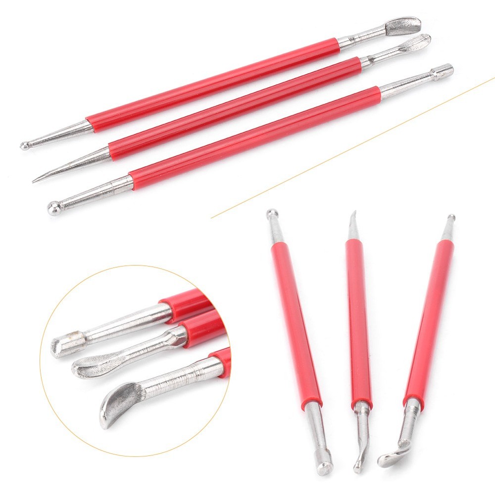 3PCS/Set Leather PMC Craft Modelling Splicing Embossing Spoon & Carving Tool Kit