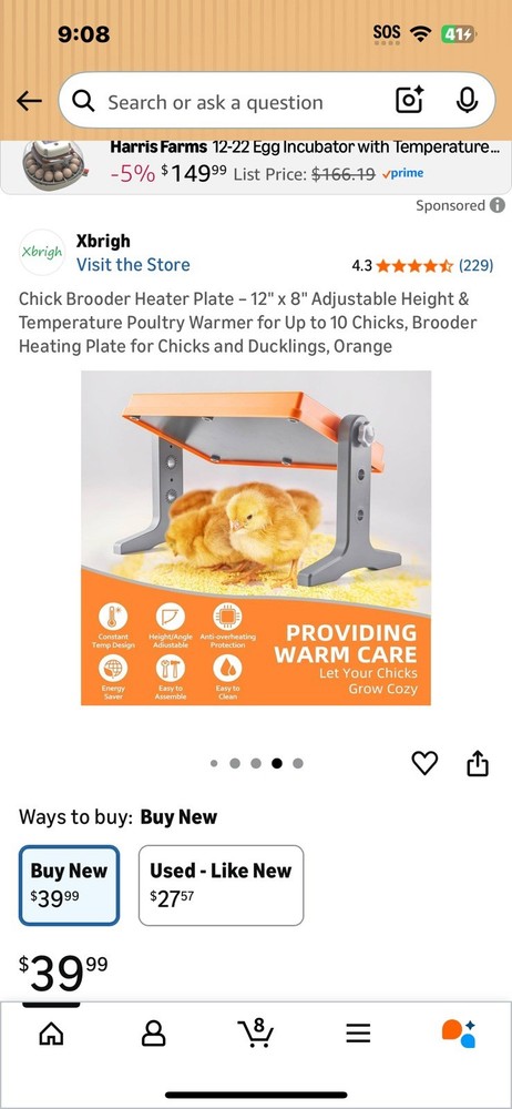 Chick Brooder (12"X8") Brooder Heater for Chicks Ducks and Birds Incubation Heat
