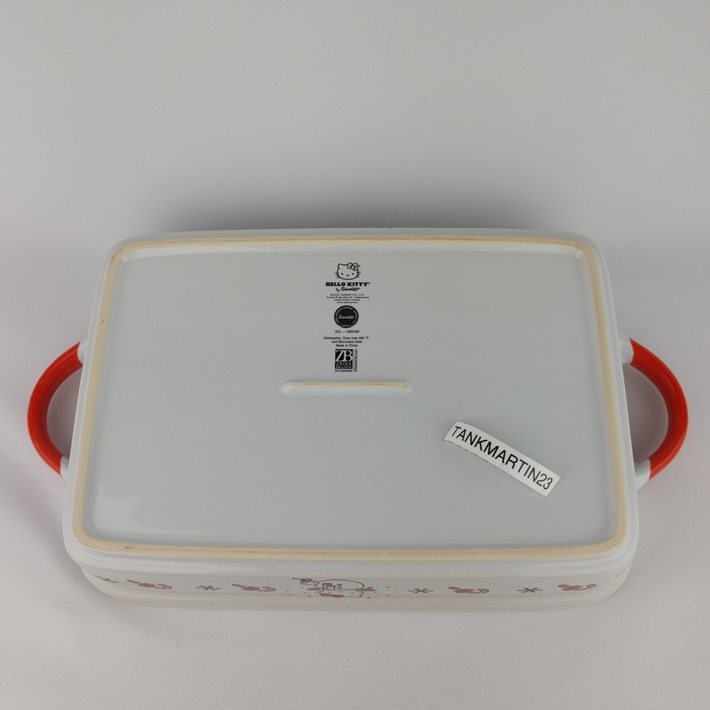 Hello Kitty Christmas Snowman Ceramic Casserole Dish Rectangle 12" With Handles