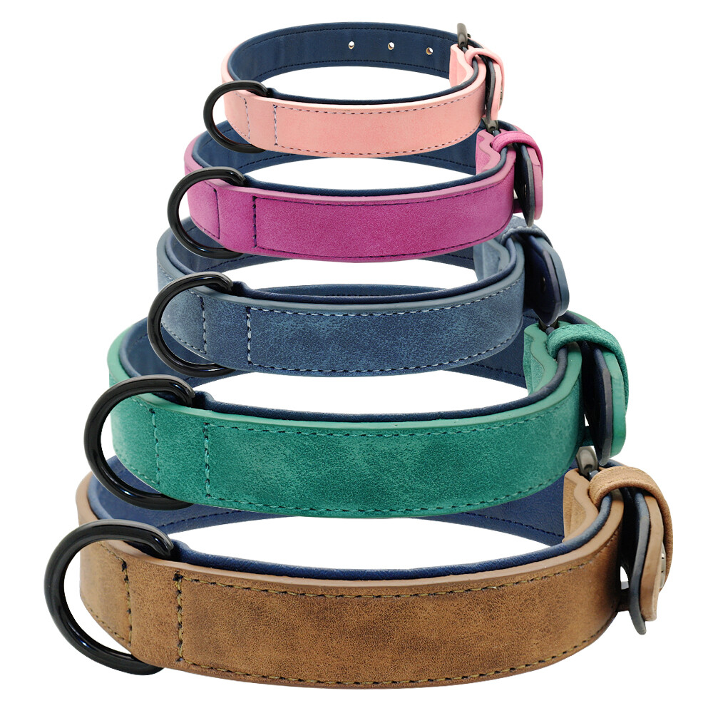 Leather Dog Collar Small Medium Large Soft Padded Adjustable for Pets Durable