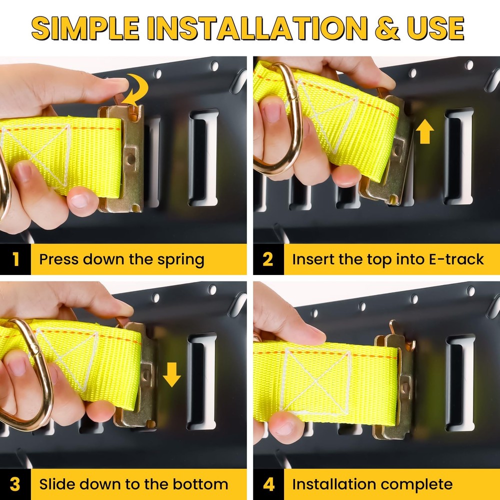 E Track Tie-Down Rail Kit, Trailer Tie Downs, 31 Pcs Set Etrack kit, 4 Yellow