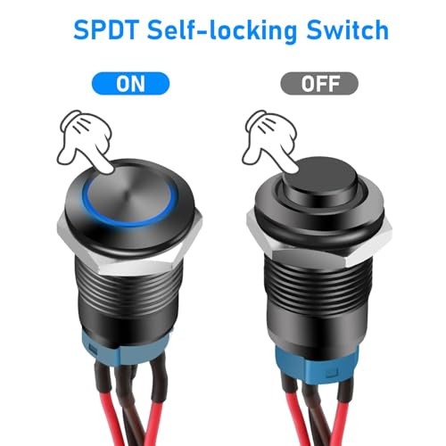 5Pcs 12mm Latching Push Button Switch, Waterproof SPDT ON Off Self-Locking