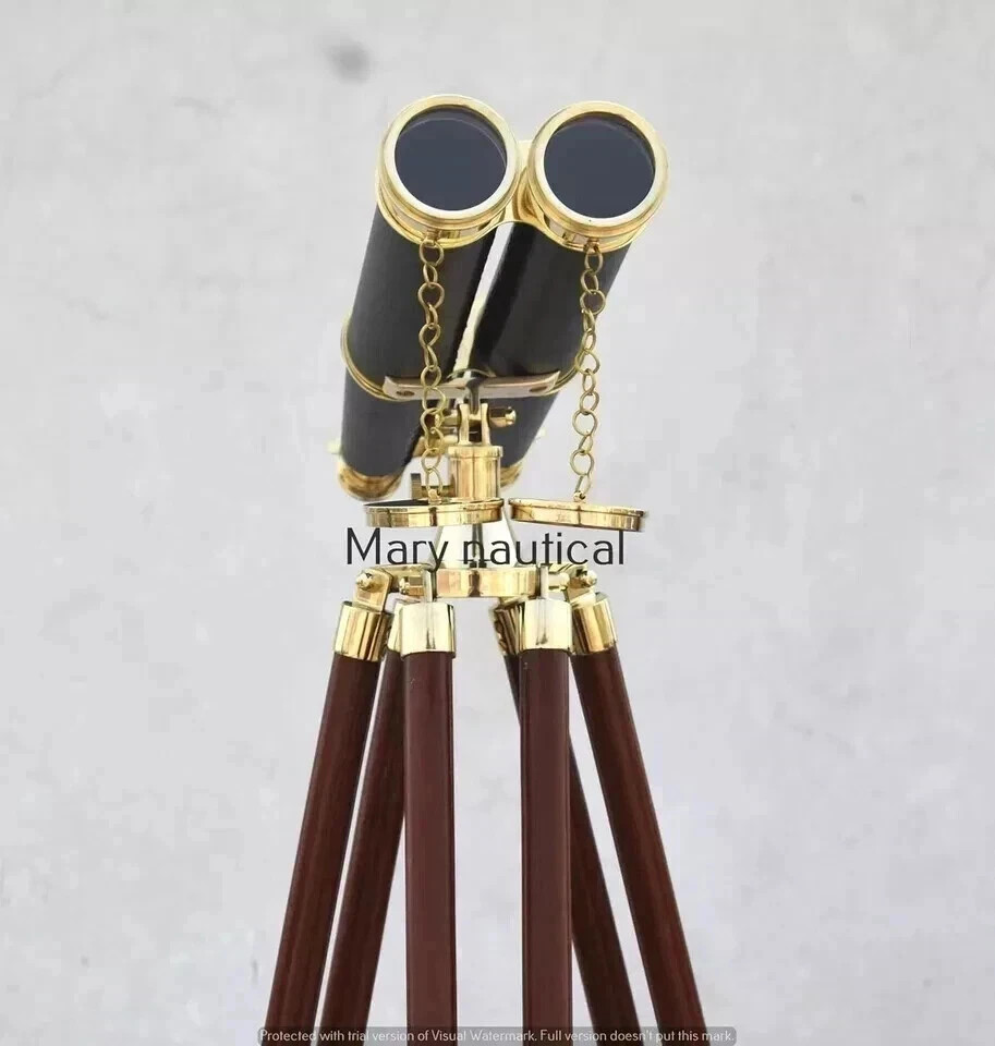 62'' Vintage Nautical Solid Brass Binoculars W/Floor Standing Tripod Decor Gift