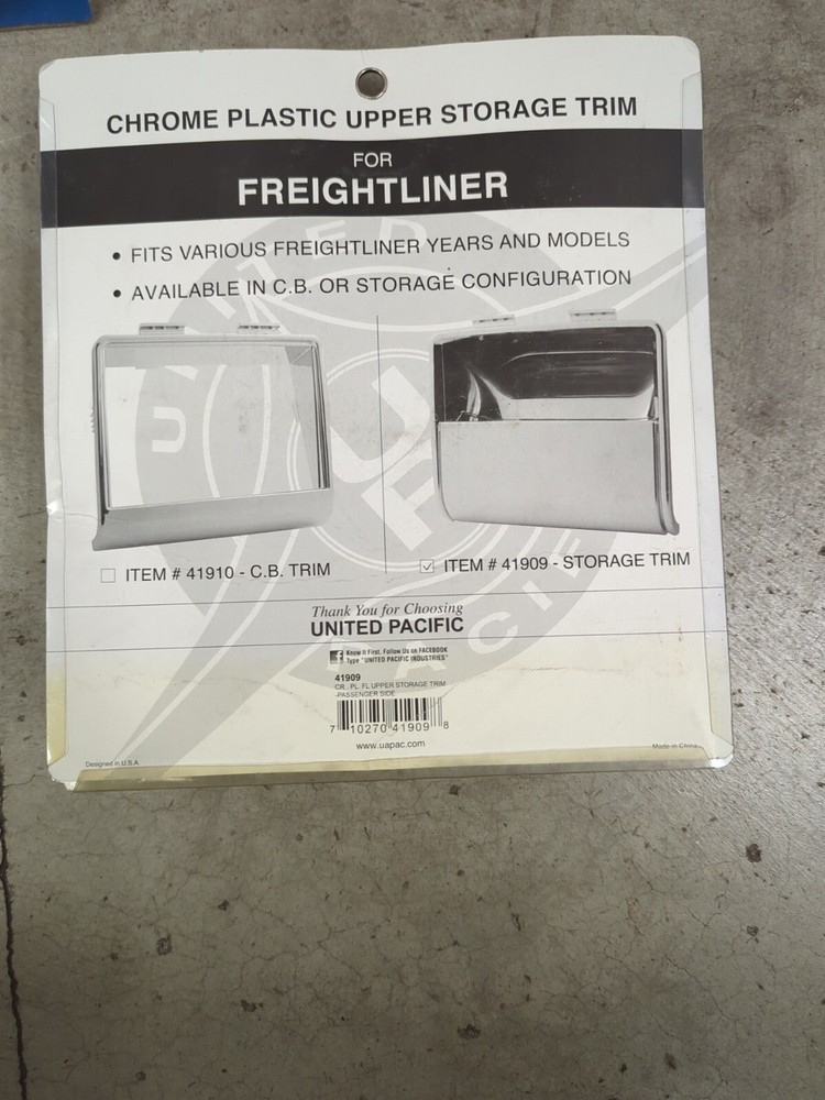 41909 UPI CHROME PLASTIC UPPER STORAGE TRIM FOR FREIGHTLINER