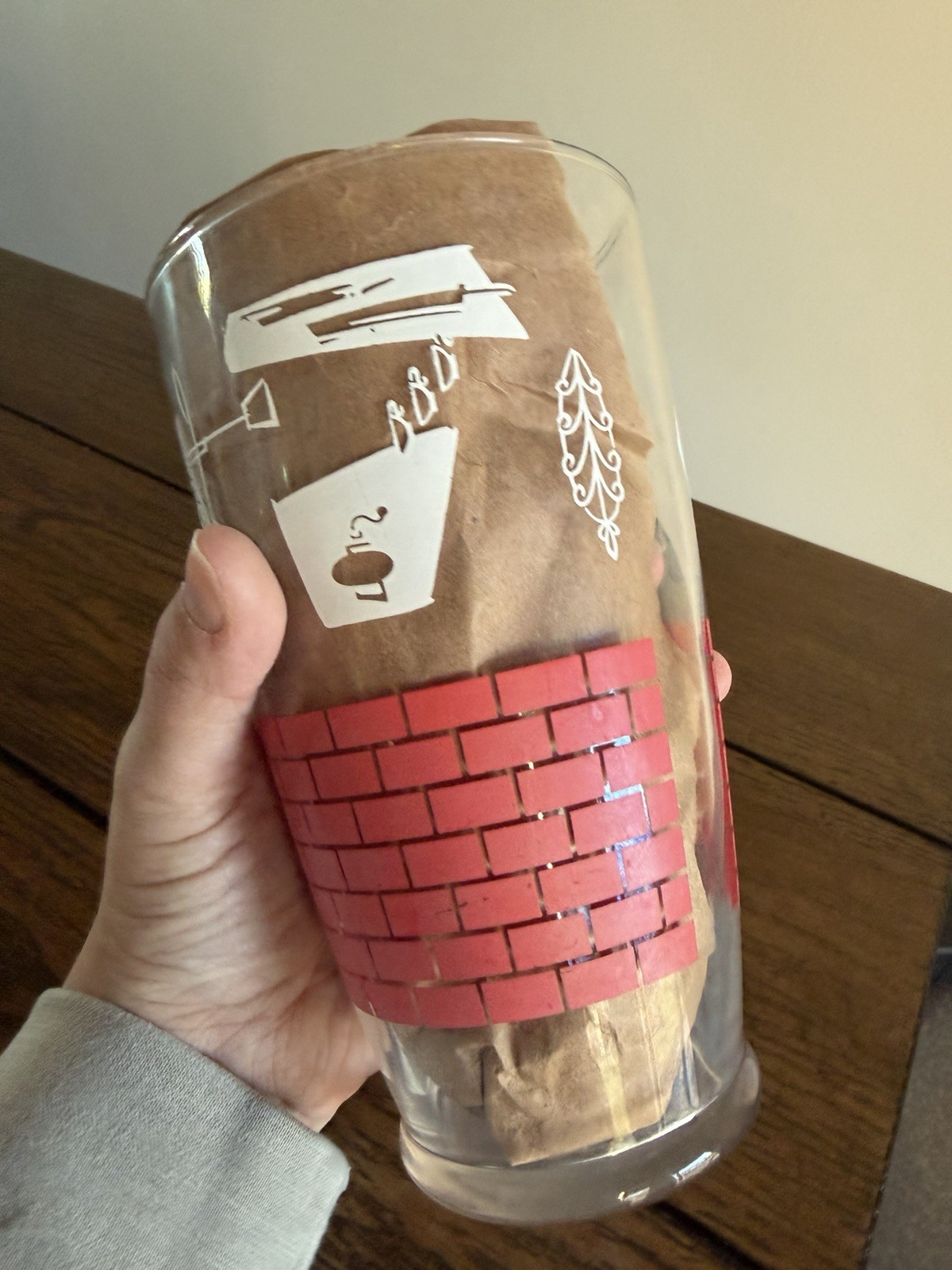 Vtg Libbey LARGE Iced Tea Glass, 32 Ounce Retro Mod Tumbler Red White