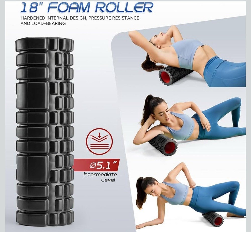 NEW Foam Roller Deep Tissue 18 Trigger Point Massage Roller Self Therapy Tool