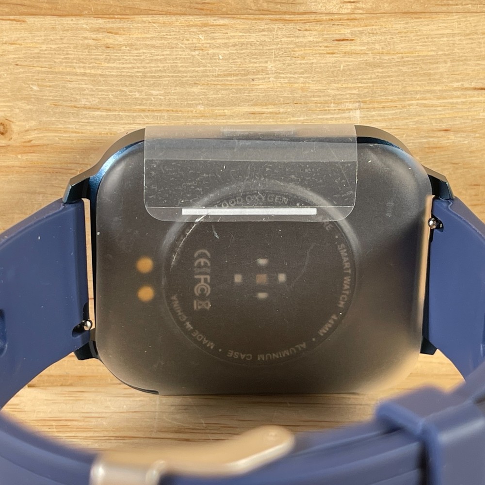 Black Unisex Digital Dial Rectangular Shape Blue Silicone Strap Smart Watch