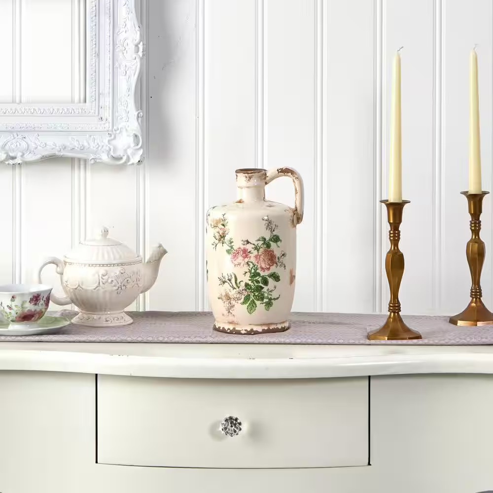 10 In. Tuscan Ceramic Floral Print Pitcher