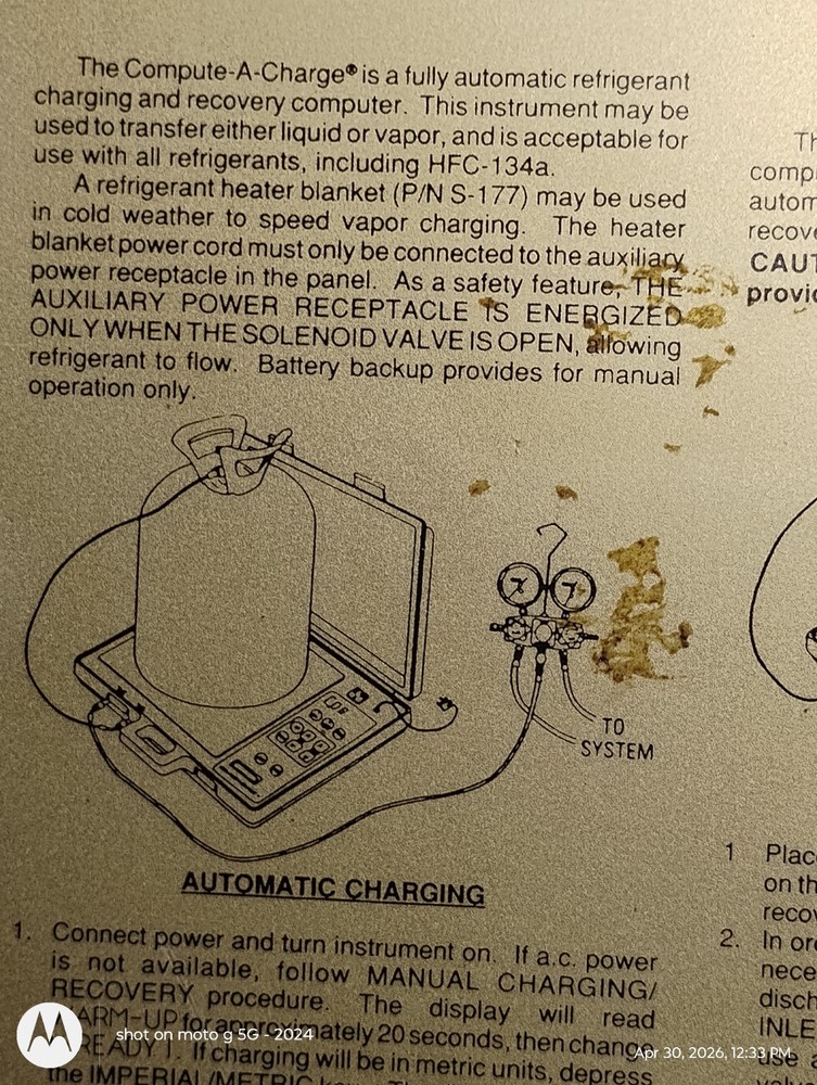 COMPUTE- A-CHARGE MODEL# CC-700, CPS AUTOMATIC PRECISION CHARGING & RECOVERY (B9