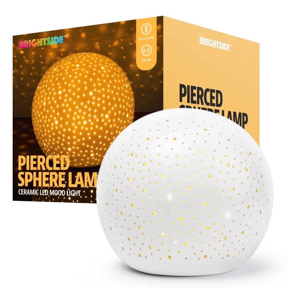 Pierced Ceramic Sphere LED Lamp Soft Warm White Battery Powered