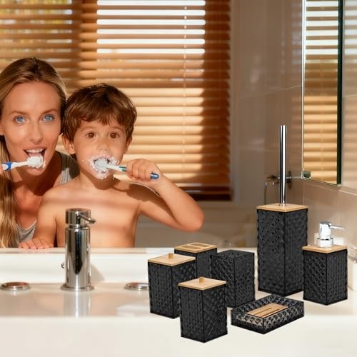 Bathroom Accessory Set,Bathroom Set Include Soap Dispenser, Qtip 7 Pcs Black