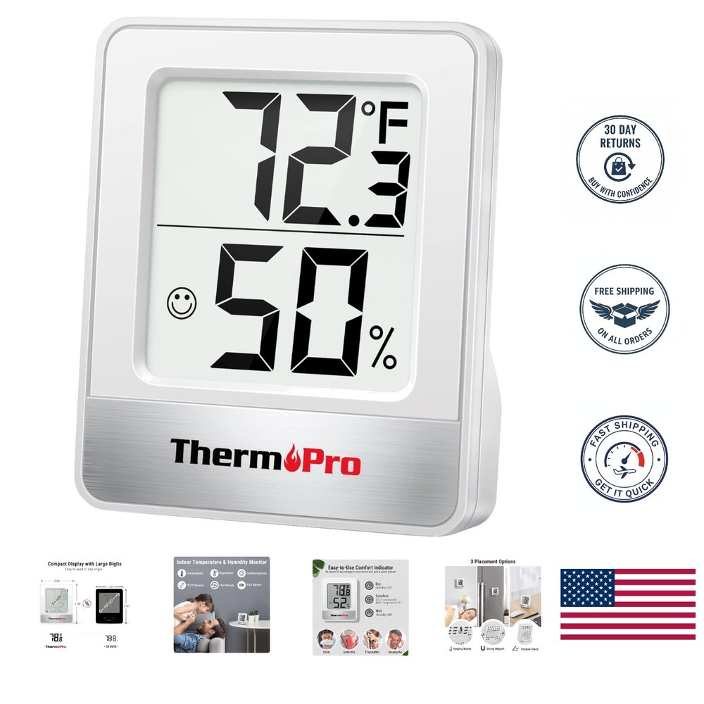 Versatile TP49 Digital Hygrometer - Tabletop, Wall Mount, Perfect for Every Room