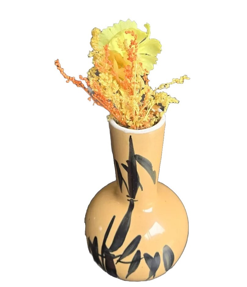 Black Painted Art, Unique Small Bud Vase, Bulb Bottom.