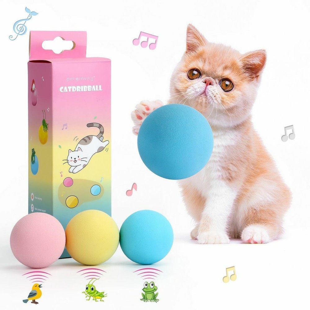 3PCS Cat Gravity Ball Smart Touch Sounding Interactive Pet Squeak Balls Toy