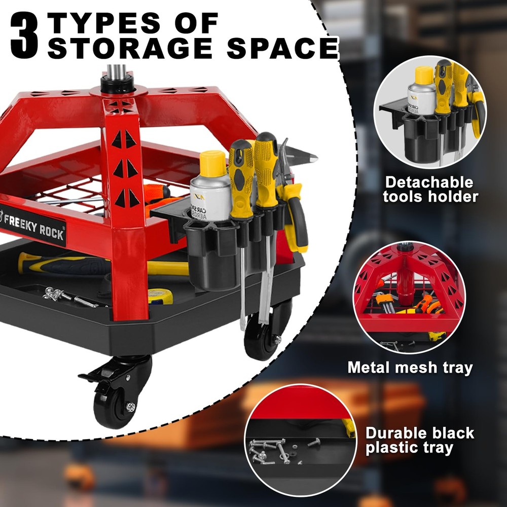 FREEKYROCK Rolling Stool 330lbs Adjustable Backrest