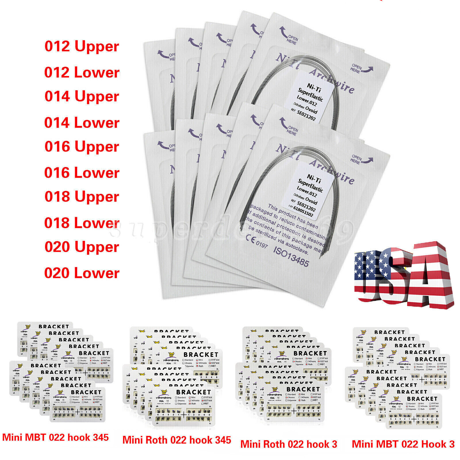 Dental Orthodontic Bracket Braces 022 / Super Elastic Niti Round Arch Wires USA