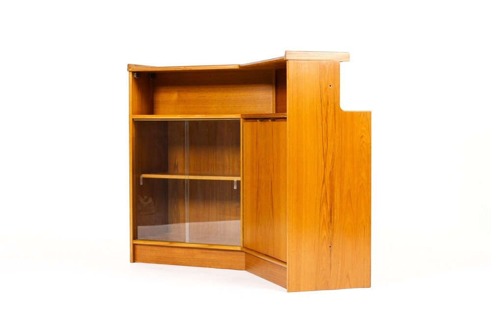 Danish Modern / Mid Century Teak Angular Dry Bar with Display Cabinet — Turnidge