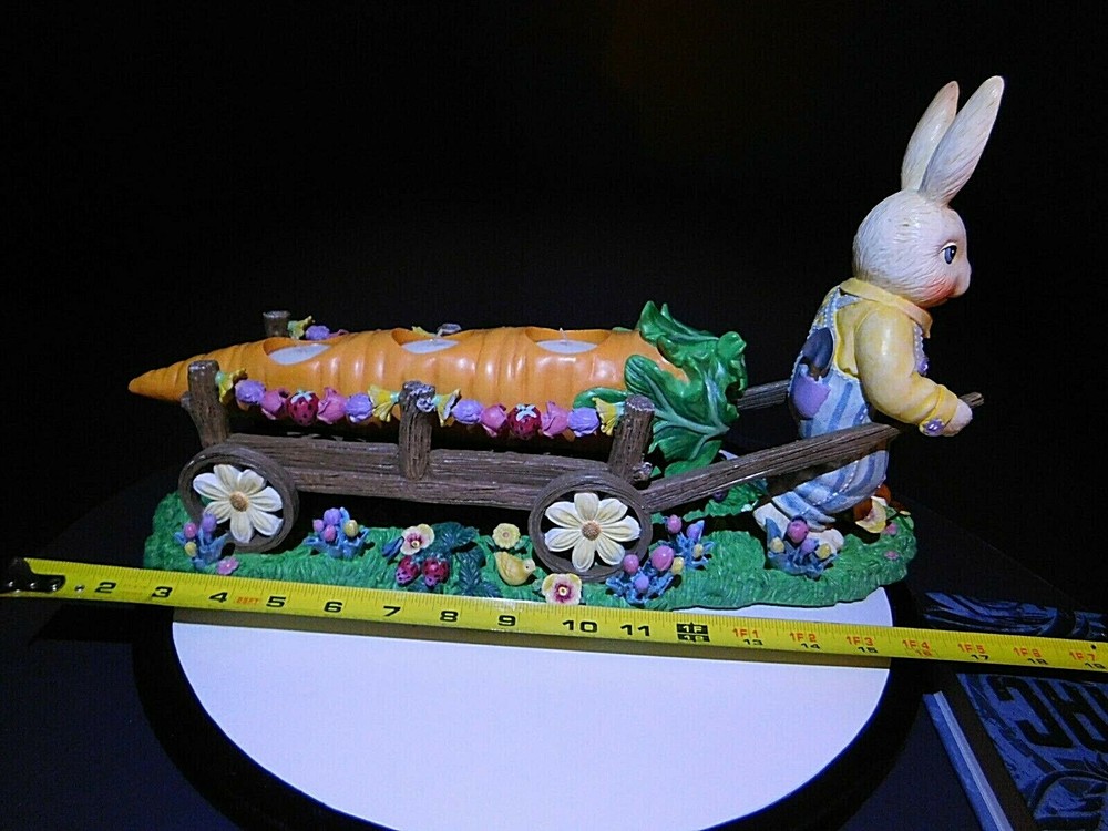 Vintage Bunny Rabbit Pulling Long Carrot Candle Holders Easter Tabletop Decor