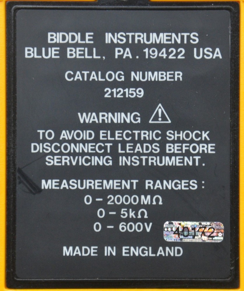 Biddle Megger 212159 Insulation Tester