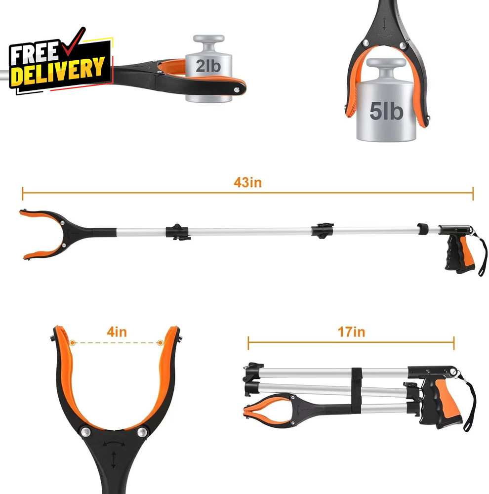 43" Extra Long Grabber Tool Foldable Grabbers for Elderly Grab It Reaching Tool