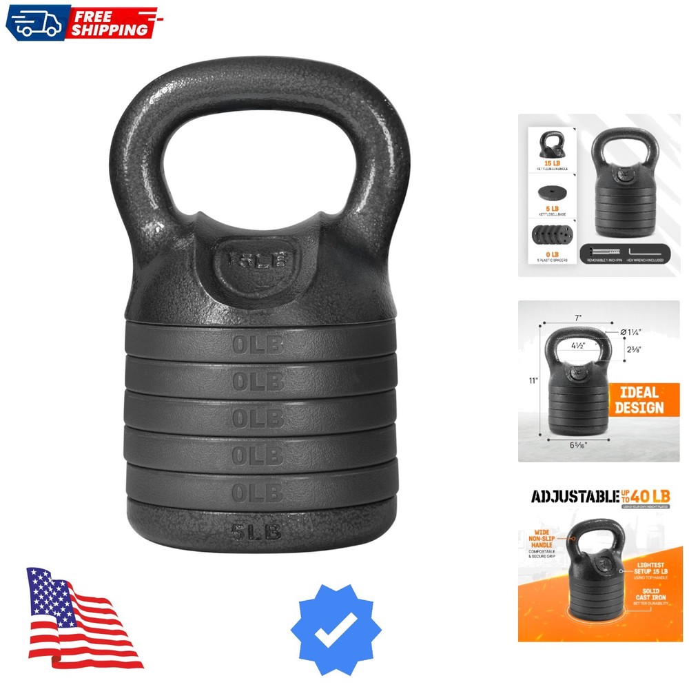 Adjustable Kettlebell Set, 20–40 LB Weight Set, Solid Cast Iron Handle with S...