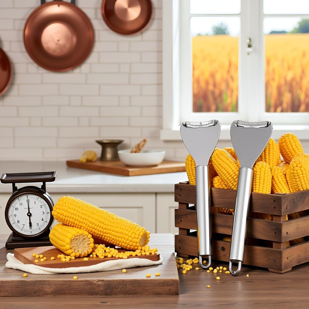 2Pcs Silver Corn Peeler Corn Planer Thresher Corn Kernel Remover Tool Stainless