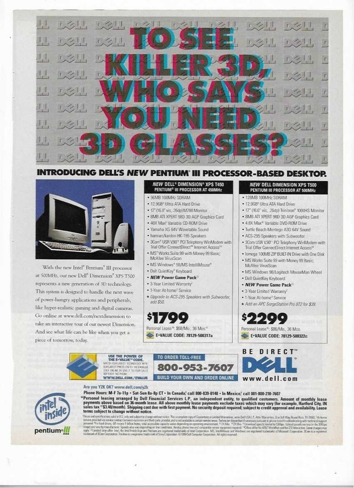 Dell Pentium III Processor Based Desktop Computer 1999 Vintage Advertisement
