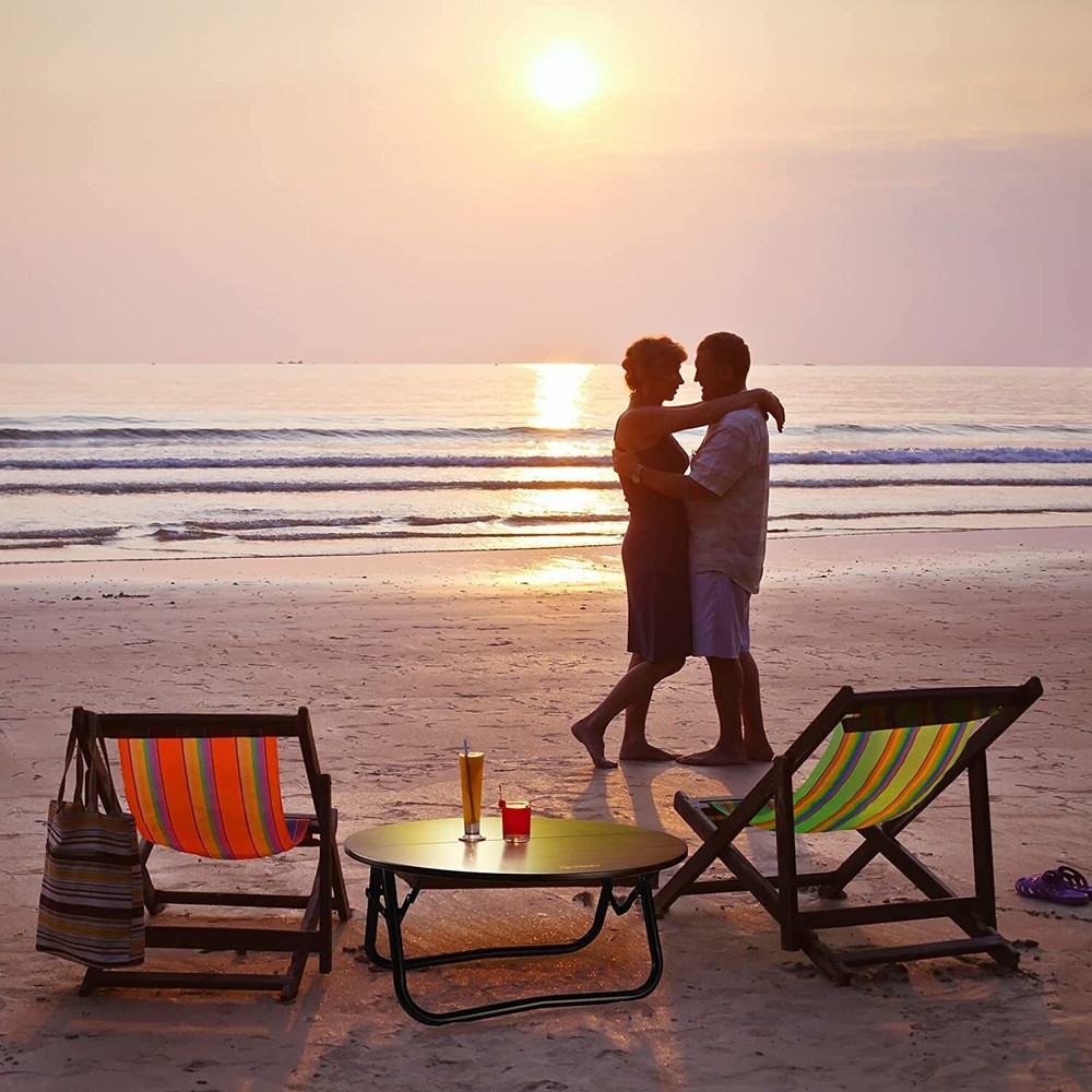 VILLEY Bamboo Round Folding Camping Table Halffold Portable Table Load 176 lbs