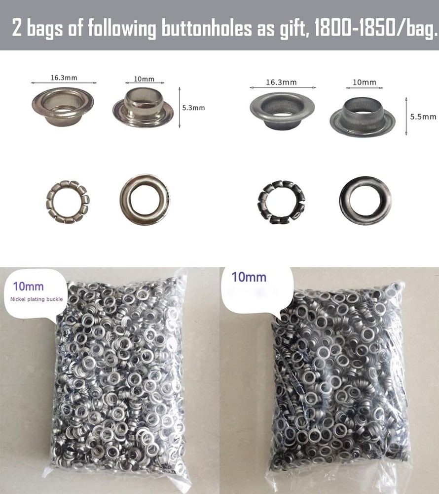 Hand Press Grommet Machine 10mm Manual Button Maker Machine with 3600 Buttonhole