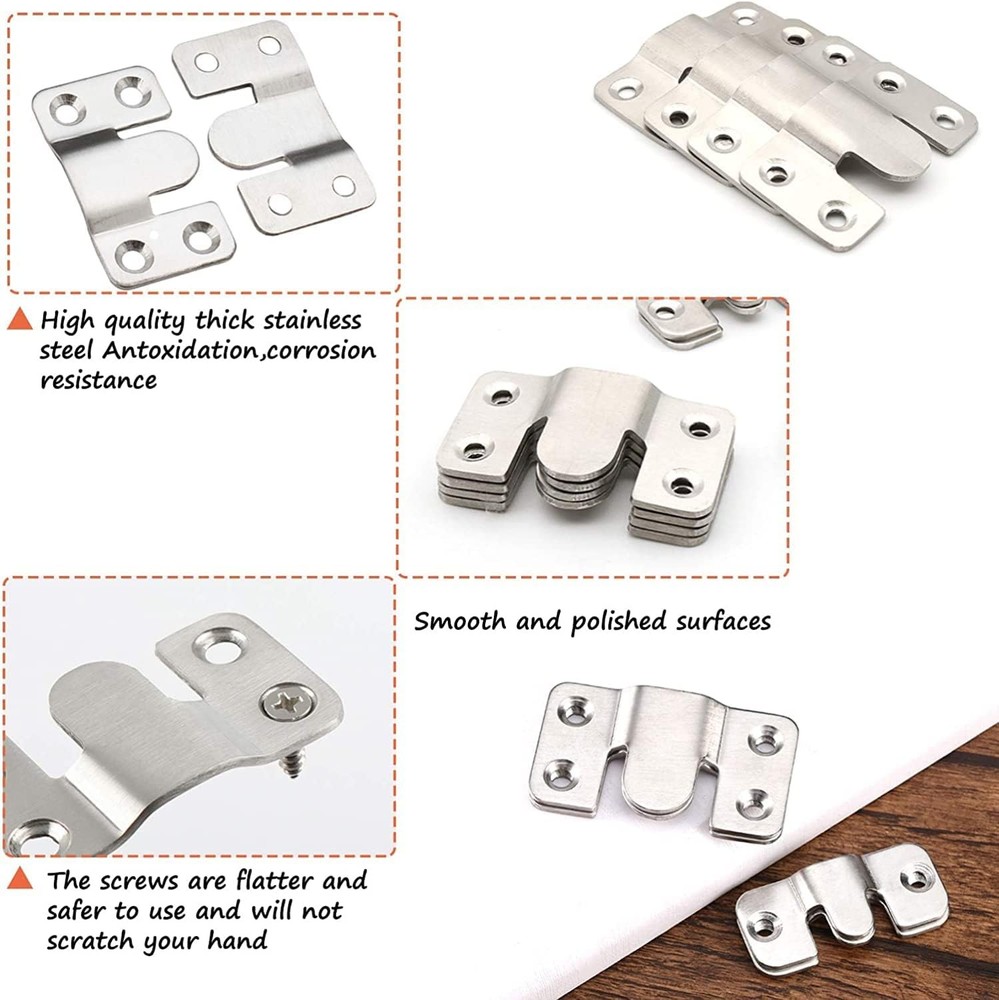 Flush Mount Bracket, Interlocking Photo Frame Hook 56 x Large 6Pairs, Silver