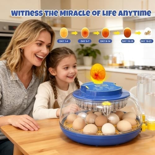 18 Egg Incubator with Humidity Display, Egg Candler, Automatic Egg Turner,