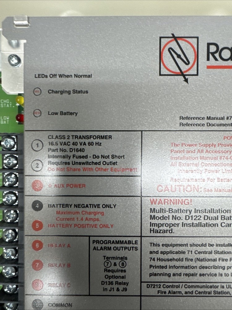 Radionics Bosch OMEGALARM D7212 E1 Digital Fire Alarm Control Panel D8103