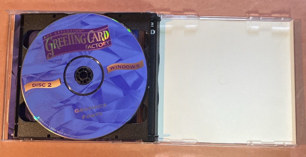 2 CD Art Explosion Greeting Card Factory 2000 PC Computer Nova Develop. Software