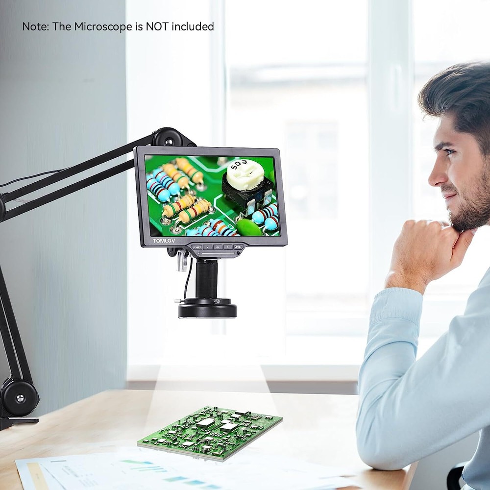 TOMLOV Flexible Arm for Digital Microscope Adjustable Stand + 144 LED Ring Lamp