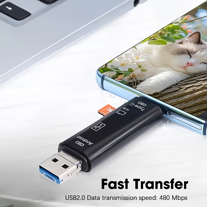 5-In-1 USB Type C/Micro USB/TF/SD Memory Card Reader OTG Adapter